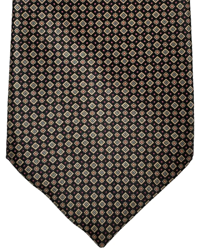 modern silk necktie sets-Stefano Ricci Silk Tie Black Taupe Red Micro Flowers