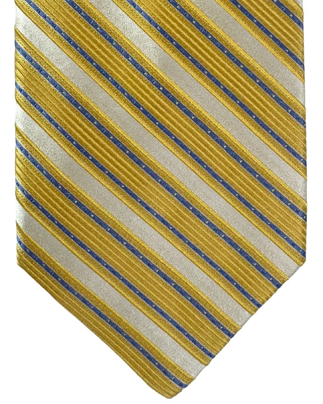 best silk bow ties for men-Stefano Ricci Tie Silver Gold Blue Stripes