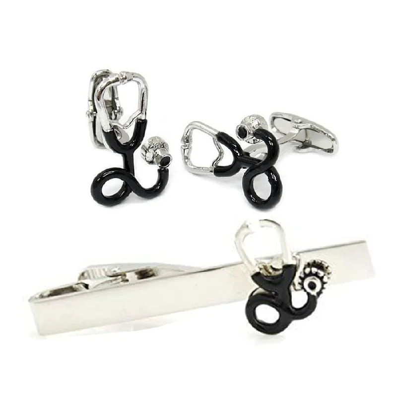 formal event necktie sets-Stethoscope Cufflinks & Tie Clip Set