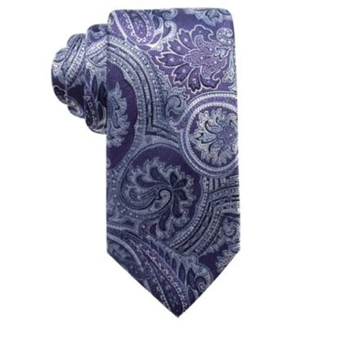 casual wedding neckties for men-Tasso Elba Men's Classic Paisley Silk Tie Purple Size Regular