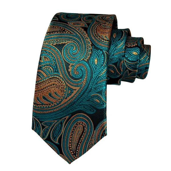 classic plaid neckties-Classy Men Teal & Gold Luxury Paisley Silk Tie