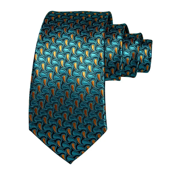 stylish neckties for office wear-Classy Men Teal & Gold Paisley Silk Tie