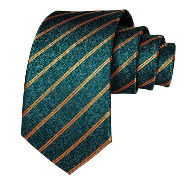 unique wedding necktie combinations-Classy Men Teal & Gold Paisley Striped Silk Tie