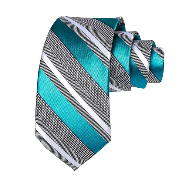 best quality silk neckties-Classy Men Teal Turquoise Striped Silk Tie