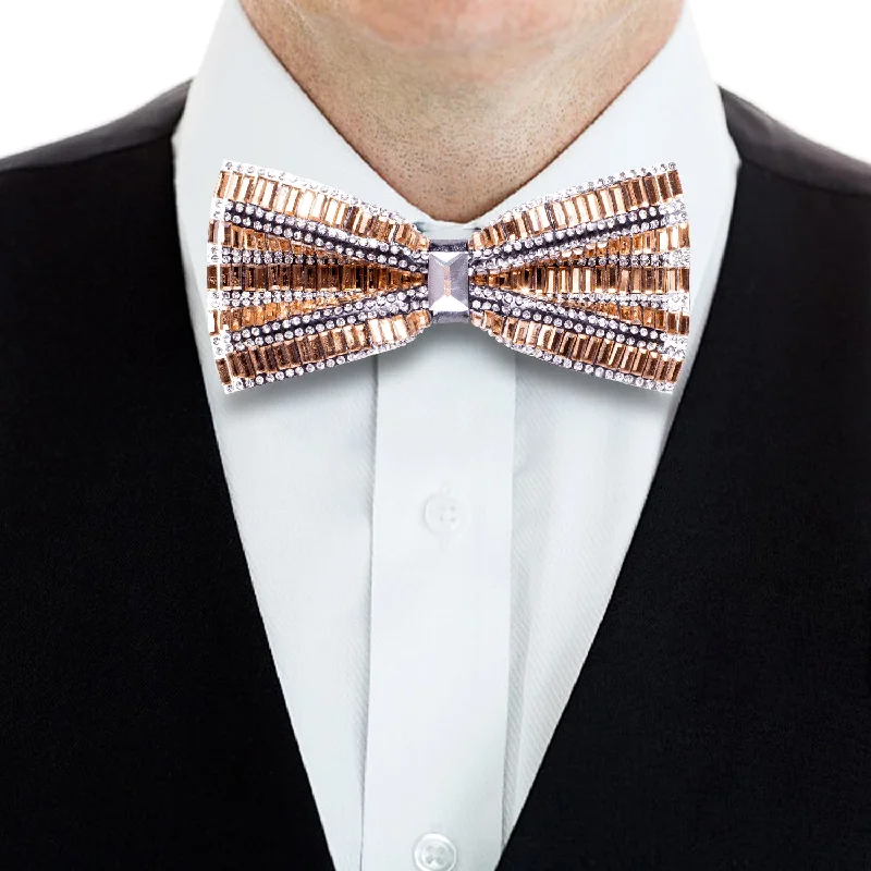 modern silk necktie designs-Ties2you Copper Bowtie White Rhinestone Men's Pre-Tied Bow Tie For Party