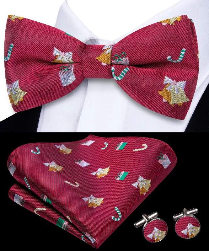 formal silk necktie combinations-Ties2you Red Tie Novelty Christmas Candy Cane Pre-Tied Bow tie Pocket Square Cufflinks Set