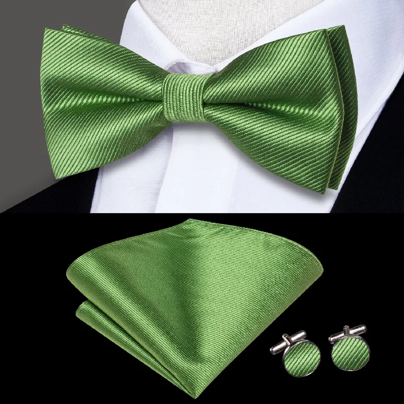 silk neckties for corporate events-Ties2you Striped Tie Emerald Green Men's Pre-Tied Bowtie Pocket Square Cufflinks Set