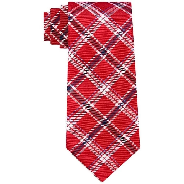 stylish necktie packs for men-Tommy Hilfiger Men's Chicago Classic Plaid Tie Red Size Regular