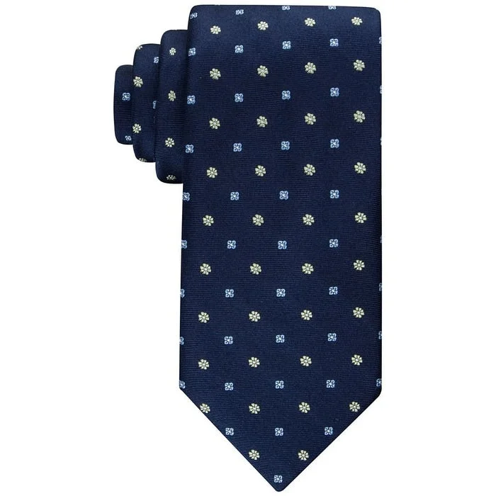 silk neckties for upscale events-Tommy Hilfiger Men's Classic Floral Medallion Neat Tie Blue Size Regular