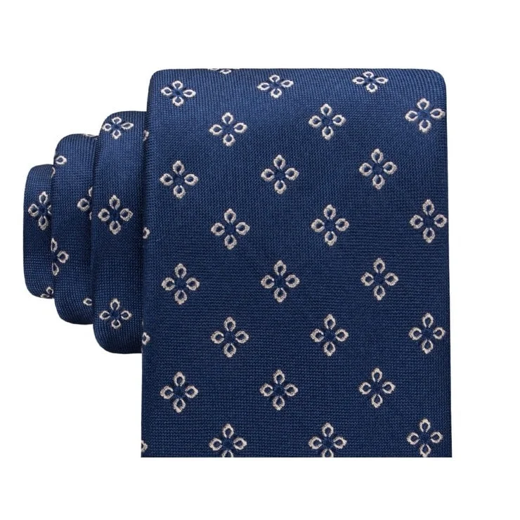 unique wedding tie designs for men-Tommy Hilfiger Men's Classic Flower Medallion Neat Tie Blue Size Regular