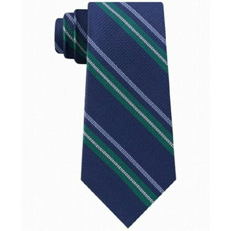 modern silk necktie styles-Tommy Hilfiger Men's Classic Textured Stripe Tie Green Size Regular