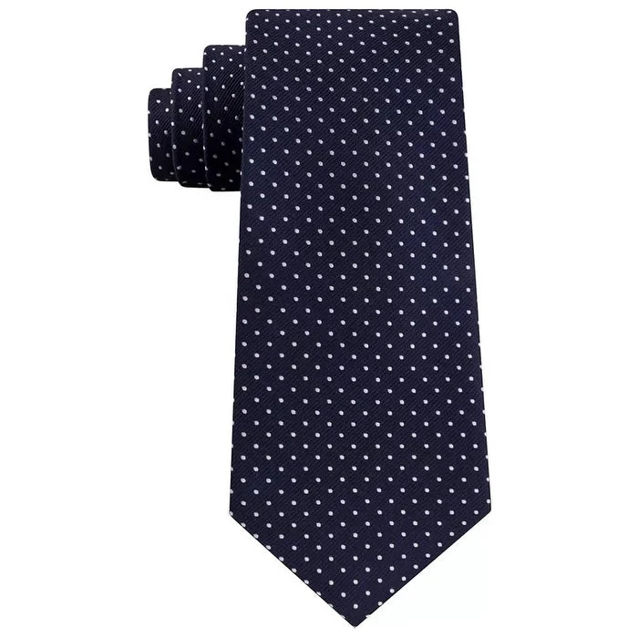 silk ties for business meetings-Tommy Hilfiger Men's Preppy Classic Dot Silk Tie Navy Size Regular