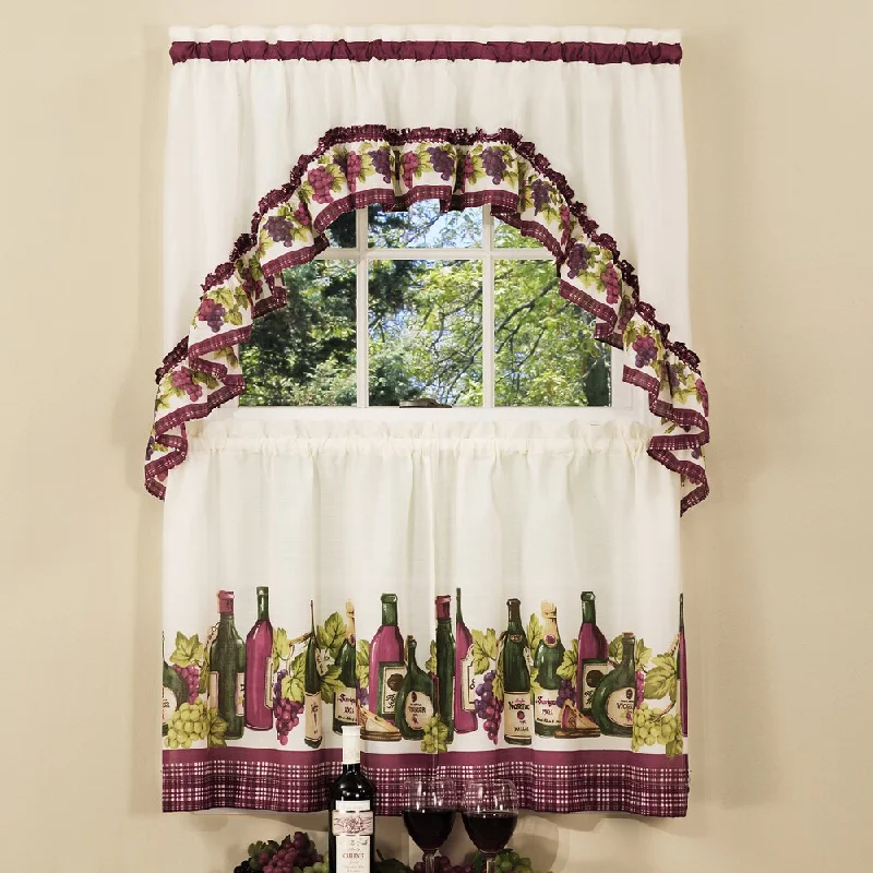 comfortable neckties for office wear-Traditional Two-piece Tailored Tier and Swag Window Curtains Set with Classic French Wine and Grapes Print - 36 inch - 36 inch