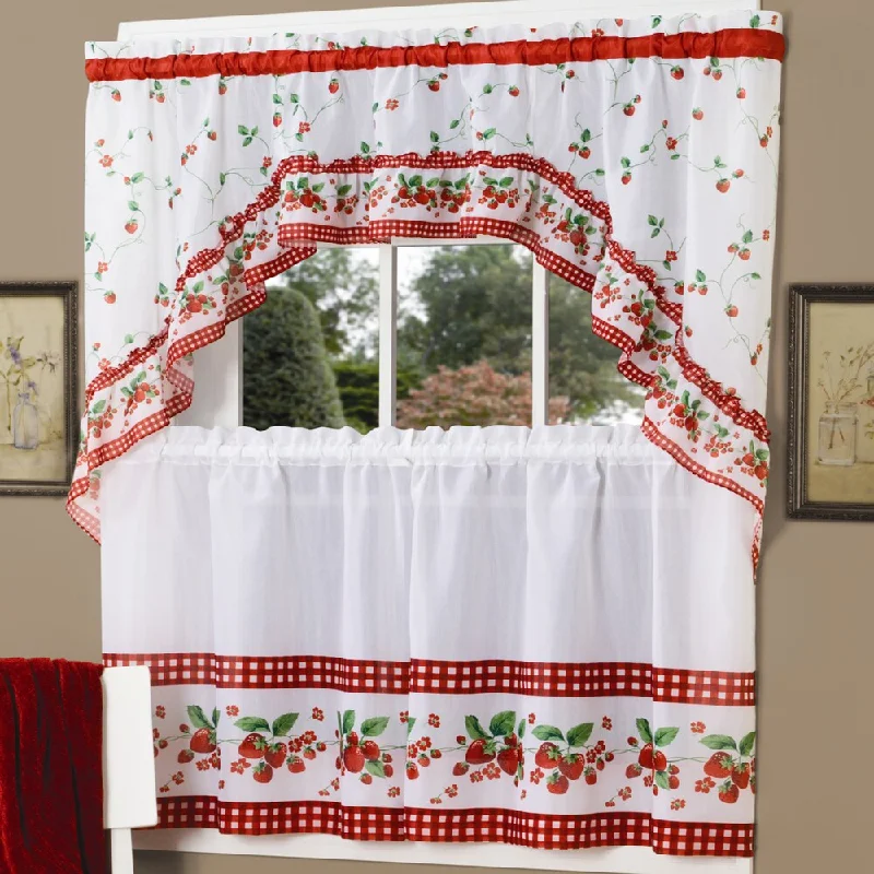 silk ties for casual outfits-Traditional Two-piece Tailored Tier and Swag Window Curtains Set with Strawberry Print