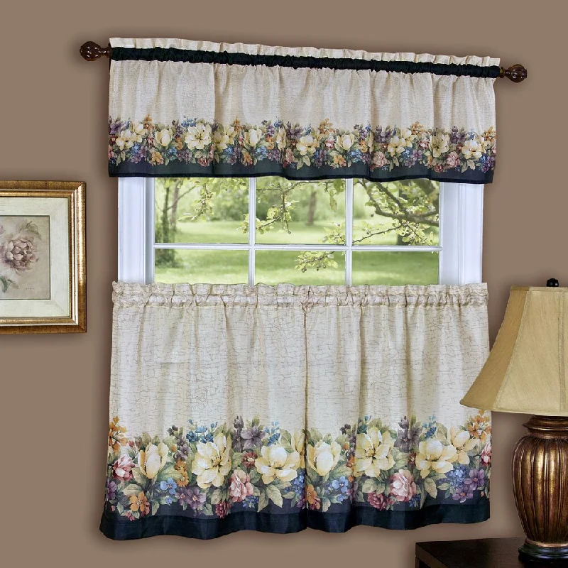 men's necktie trends 2025-Traditional Two-piece Tailored Tier and Valance Window Curtains Set with Antiqued Floral Print