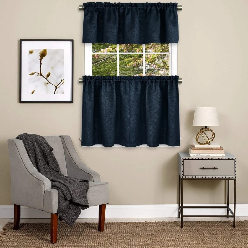 best tie brands for men-Twilight Embossed Geometric Curtain Parts- Tier and Valance Options (Navy)