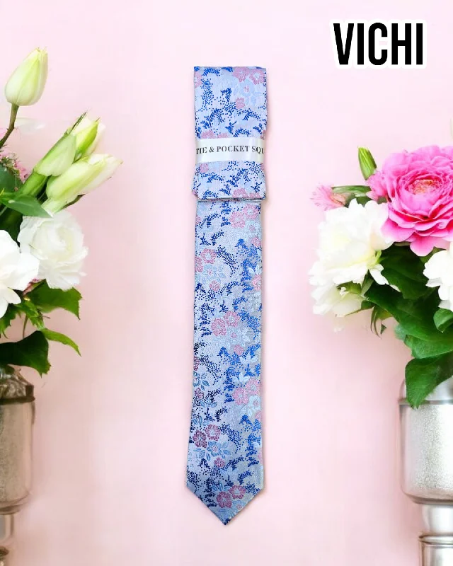 affordable necktie styles-Vichi F87A Blue Necktie