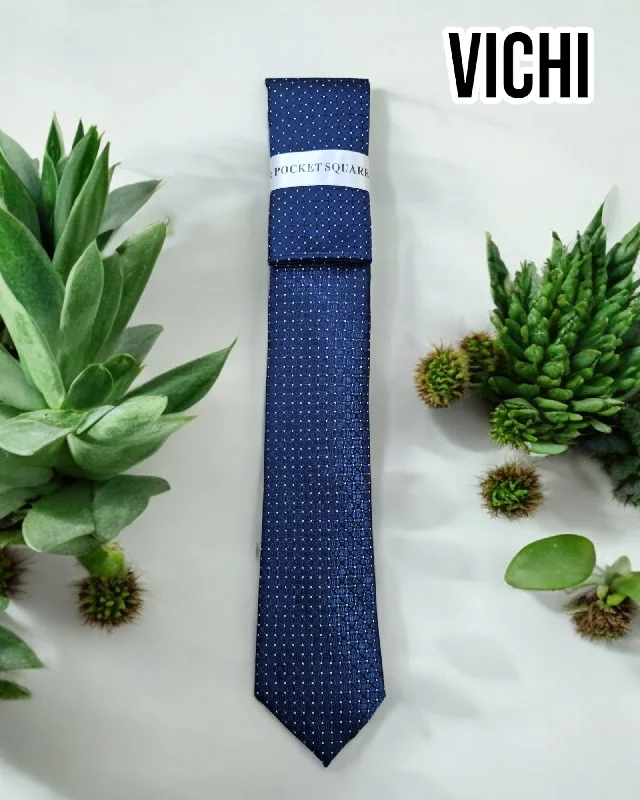 classic color ties for men-Vichi F91A Navy Polkadot Necktie