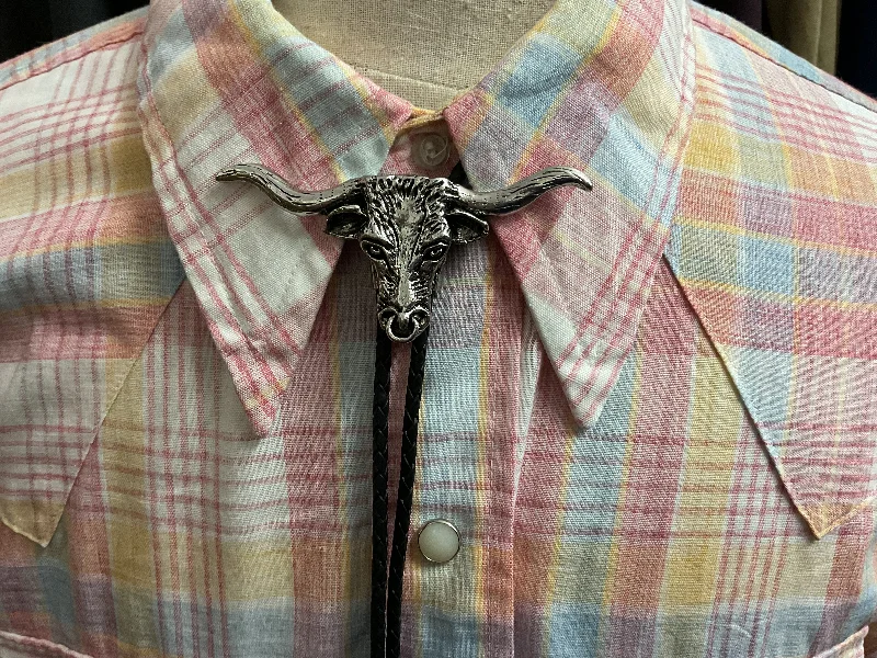 business casual silk bow ties-Long horn steer bolo tie