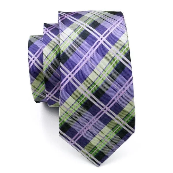 slim ties for business wear-Classy Men Violet Green Tartan Silk Tie