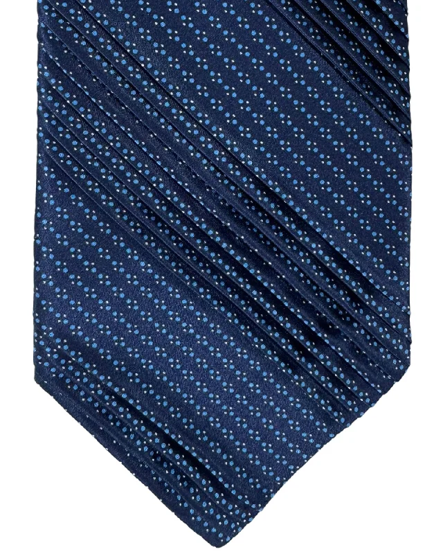 office necktie packs-Vitaliano Pancaldi Pleated Silk Tie Midnight Blue Blue Micro Pattern