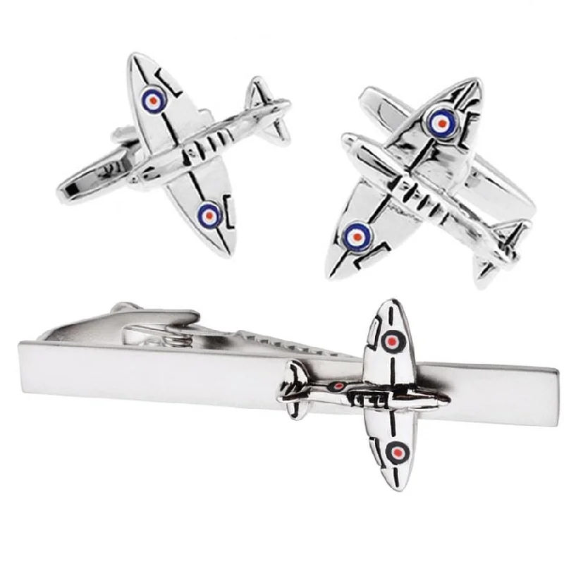 silk tie bundles for men-Warplane Spitfire Cufflinks & Tie Clip Set