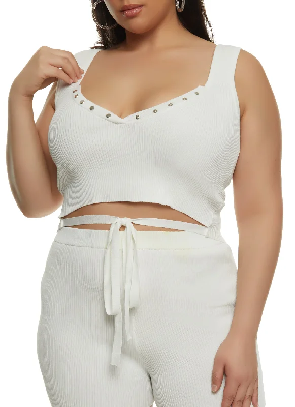 luxury silk necktie styles-Plus Size Daisy Tie Front Cropped Tank Top