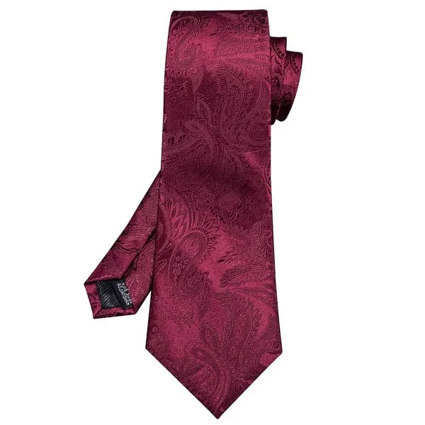 designer necktie brands-Classy Men Wine Red Paisley Silk Tie