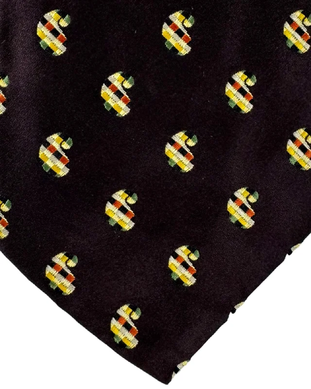 best silk ties for summer-Zilli Silk Tie Black Green Brown Design - Vintage Wide Necktie FINAL SALE