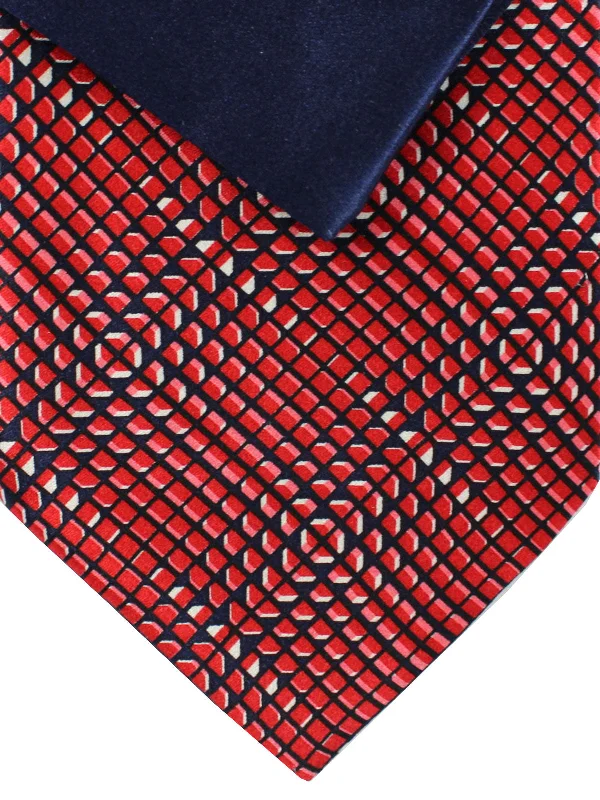 professional interview neckties-Zilli Silk Tie & Matching Pocket Square Set Red Black Siver Geometric