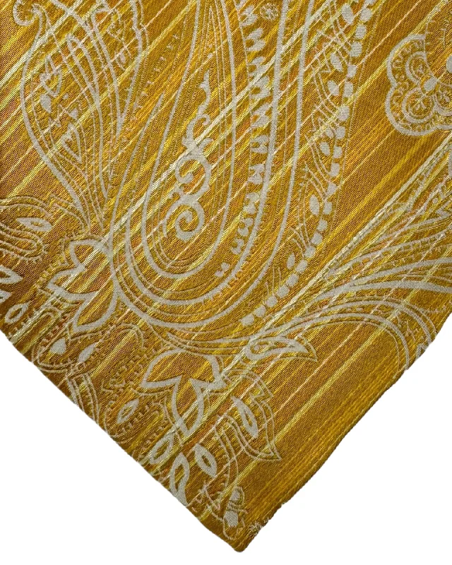 formal event necktie sets-Zilli Silk Tie Mustard Gray Paisley - Wide Necktie