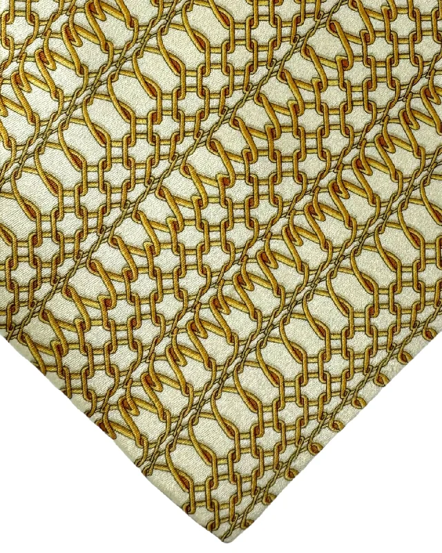 classic necktie sets for men-Zilli Silk Tie White Gold Chain Link - Wide Necktie