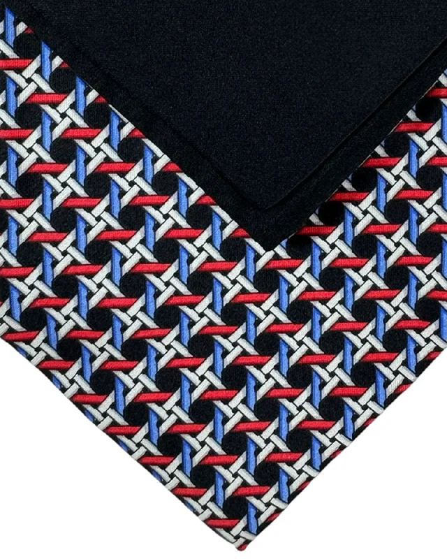 trendy office necktie patterns-Zilli Tie & Matching Pocket Square Set Black Red Royal Blue Geometric