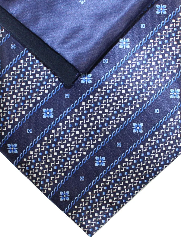 stylish slim neckties for men-Zilli Tie & Pocket Square Set Dark Blue Patterned Stripes SALE