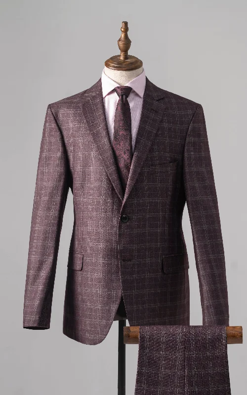 Men's grey wedding suit -2 PIECE PREMIUM  SUIT  MAROON GREY