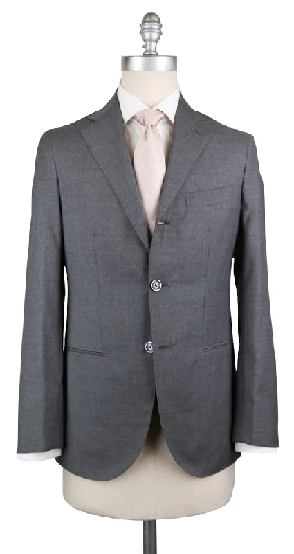 Men's navy blue office suit -Barba Napoli Light Gray Suit