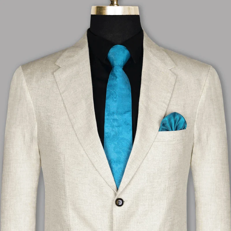 Men's office wedding tuxedo -Beige Premium Herringbone Linen Blazer