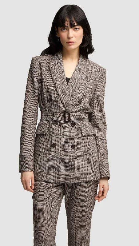 Stylish office suits for men -Belted Double-Breasted Blazer in Wool | Plaid Houndstooth