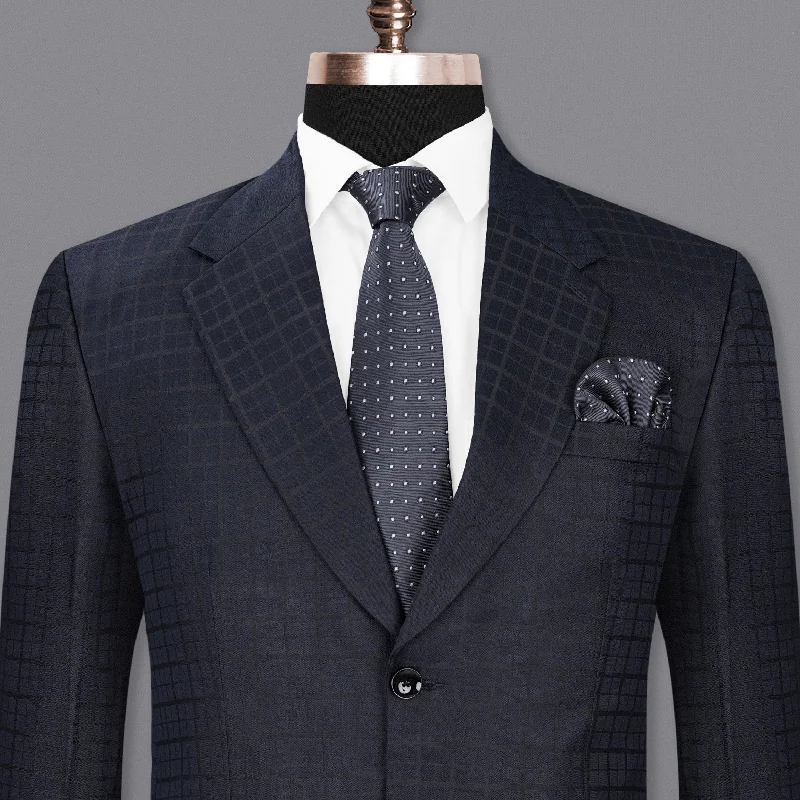 Men's luxury business tuxedo -Bleached Cedar Navy Blue subtle Plaid Single Breasted Blazer