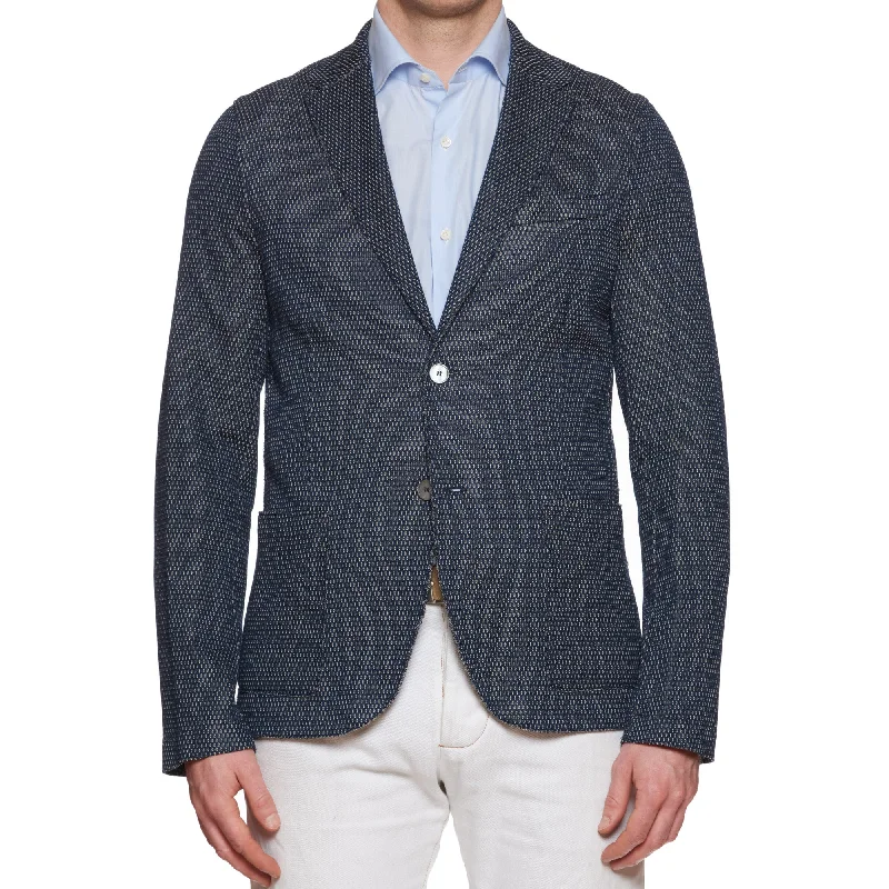 Men's tailored wedding tuxedo -BOGLIOLI Milano Blueed Cotton Knit Blazer Jacket EU 50 NEW US 40 Slim Fit