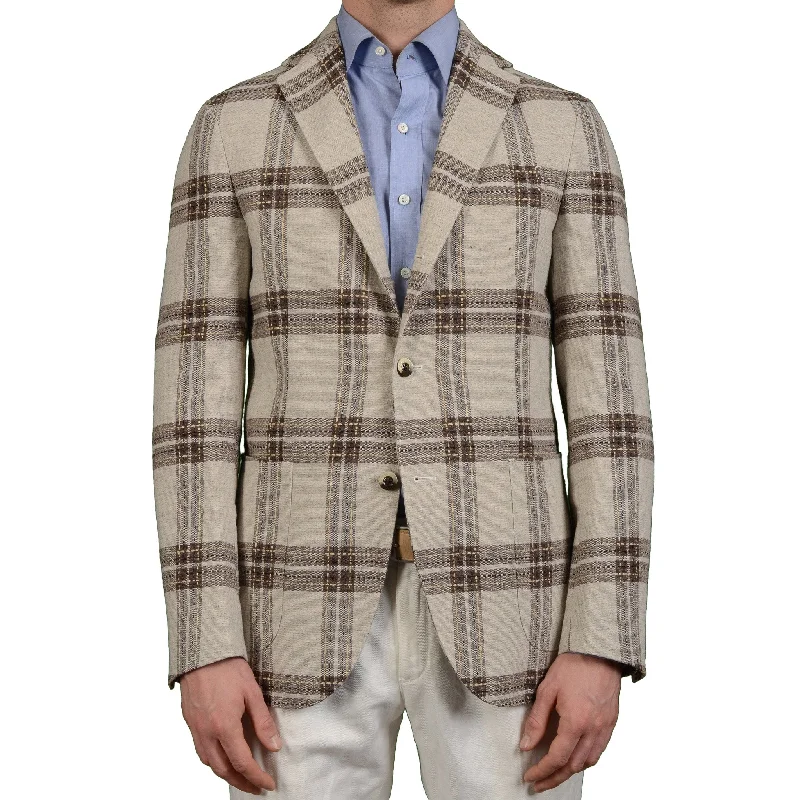 Men's best-selling tuxedo suit -BOGLIOLI Milano "Coat" Gray Plaid Wool-Linen Blazer Jacket EU 50 NEW US 40