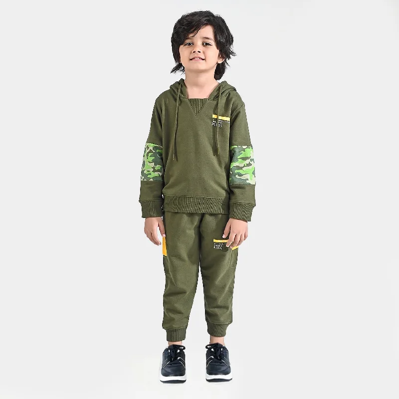 Men's tailored slim fit suit -Boys Cotton Terry 2 Piece Suit Connected-Rifle Green