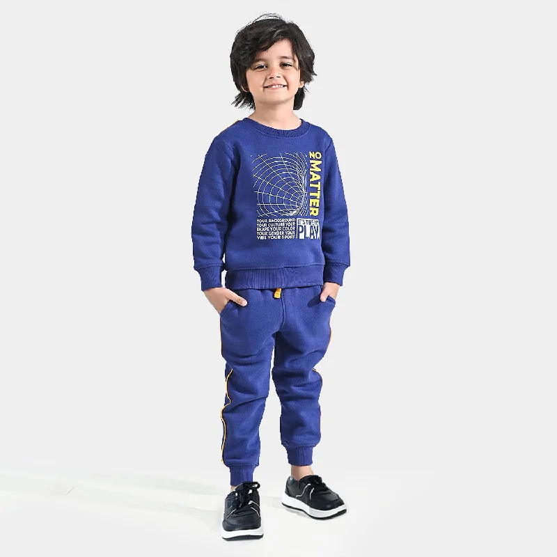 Men's winter wool suit -Boys Fleece 2 Piece Suit No Matter-Navy Blue