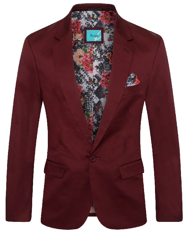 Men's formal wool tuxedo for wedding -Men's Cotton-Stretch Fashion Blazer  Burgundy 9010