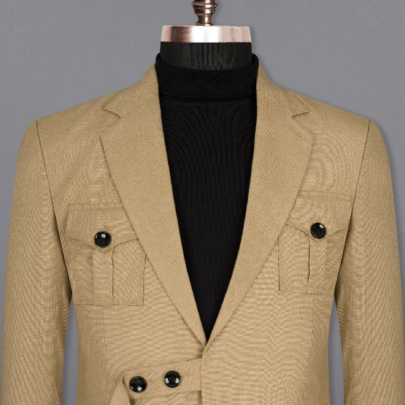 Stylish dinner suit for men -Calico Cream Patch Pockets Sports Blazer