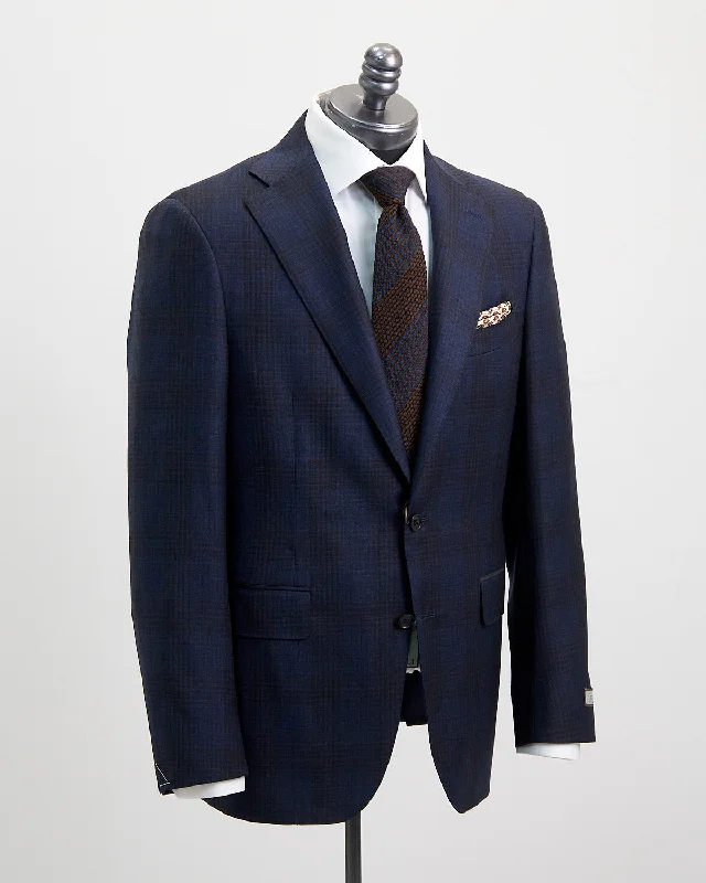 Men’s evening business tuxedo -Shadow Check Super 130's Navy Suit