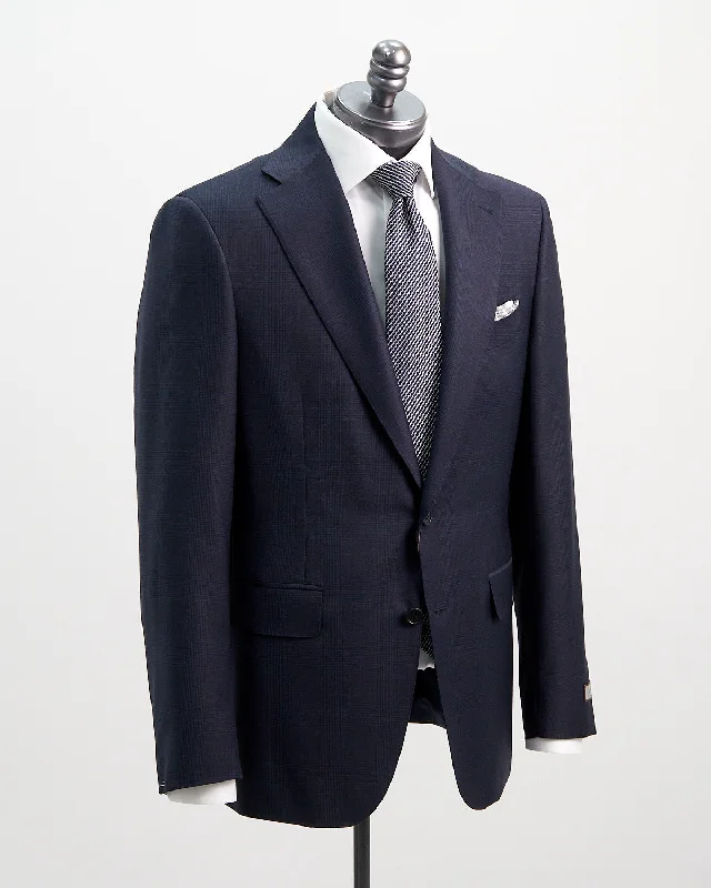 Best men’s slim wedding suit -Tonal Prince Of Wales Super 130's Navy Suit