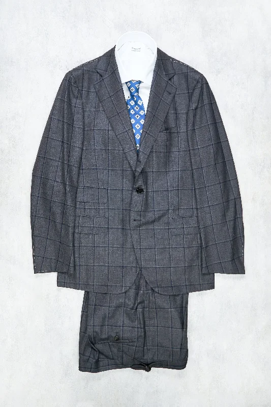 Men's classic wool tuxedo -Cesare Attolini Grey with Navy Windowpane Wool/Cashmere Suit