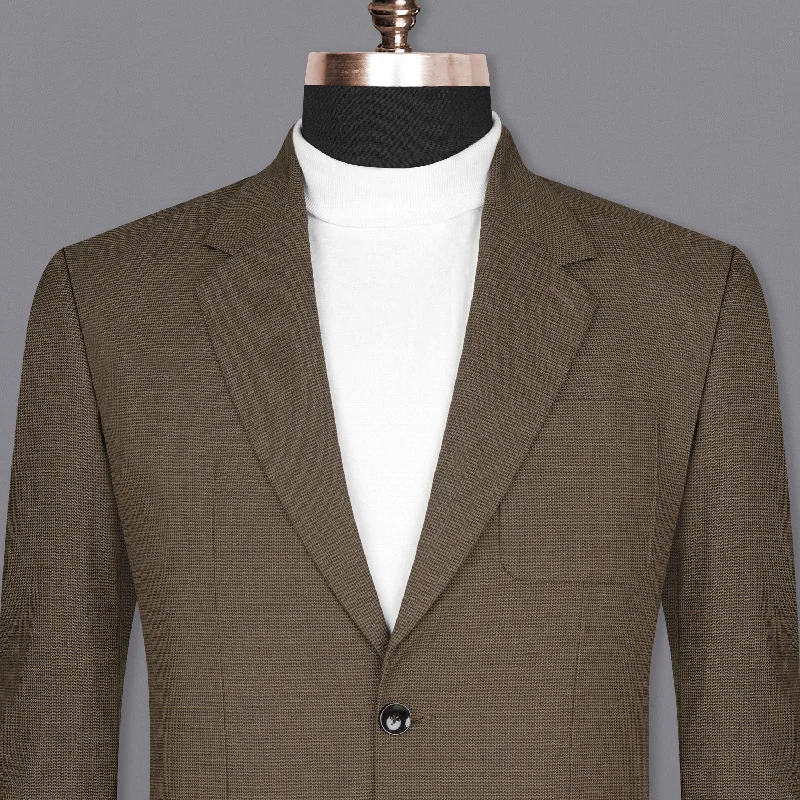 Men's blue wedding tuxedo -Coffee Brown Hounstooth Wool Rich Sports Blazer