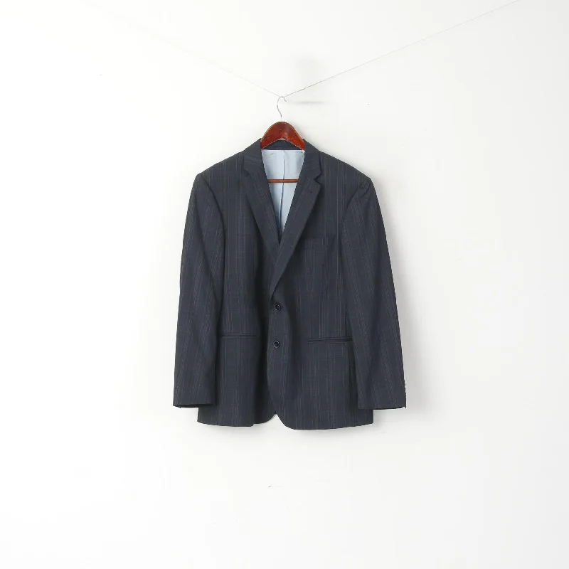 Men's black satin tuxedo -Roy Robson Men 26 40 Blazer Navy Guabello Wool Striped Single Breasted Italy Jacket